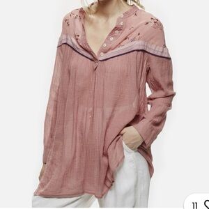 Free people hearts pink boho blouse